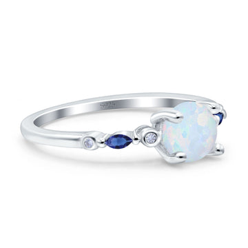 Vintage Style Round Bridal Wedding Ring Marquise Blue Sapphire Lab Created White Opal 925 Sterling Silver